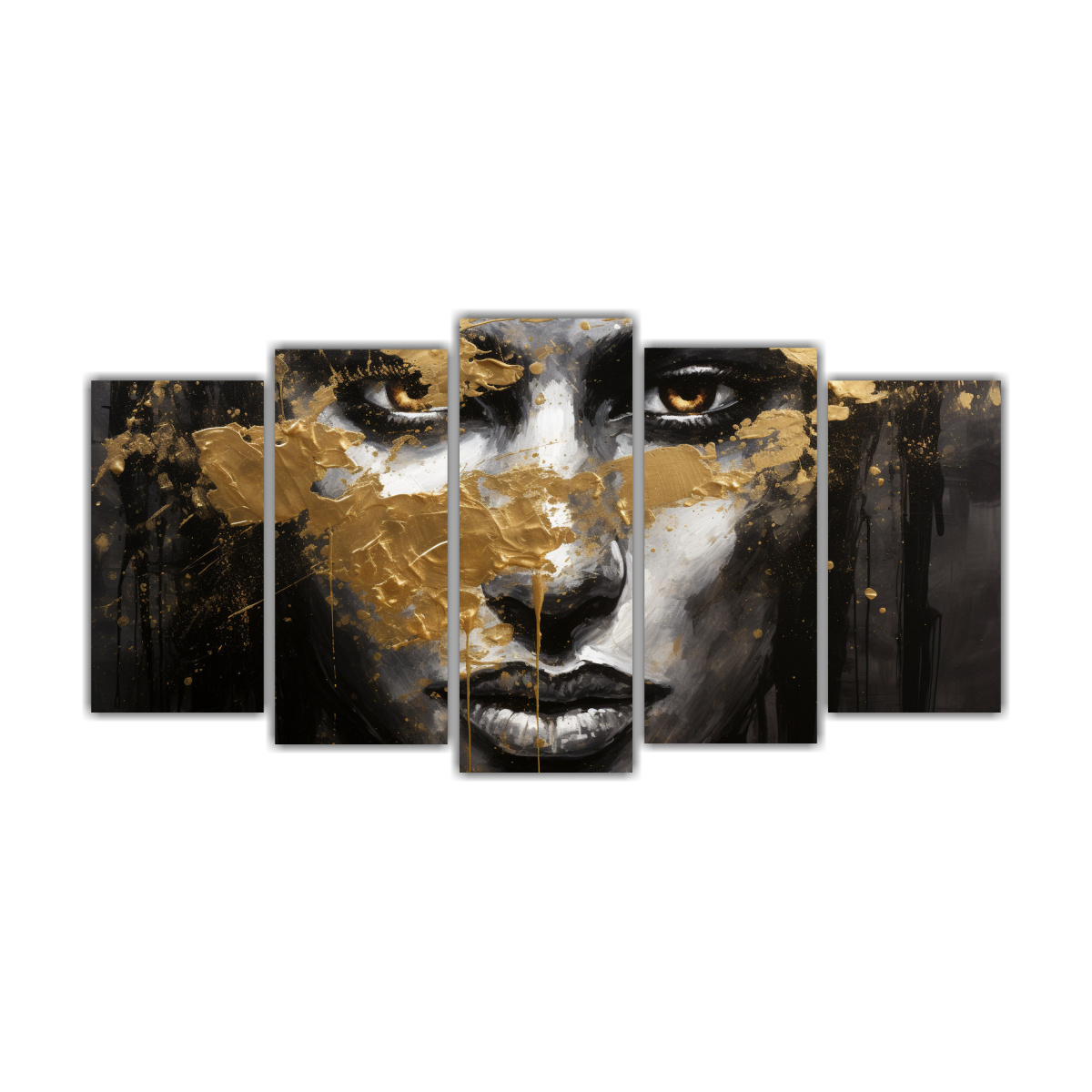 lienzos-de-tela-vintage-con-contornos-faciales-y-salpicaduras-en-oro-y-negro