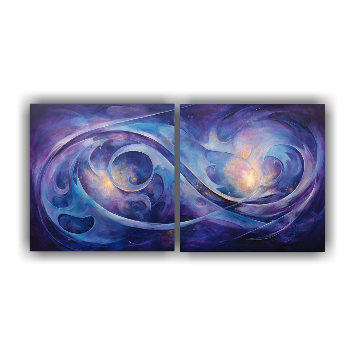 lienzos-decorativos-abstractos-en-azules-celestiales-con-patrones-giratorios-y-reflejo