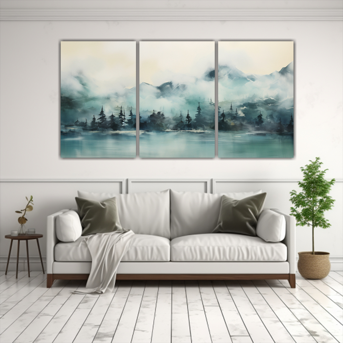 lienzos-tema-street-art-con-escena-noruega-en-neblina-turquesa-y-dorado-1