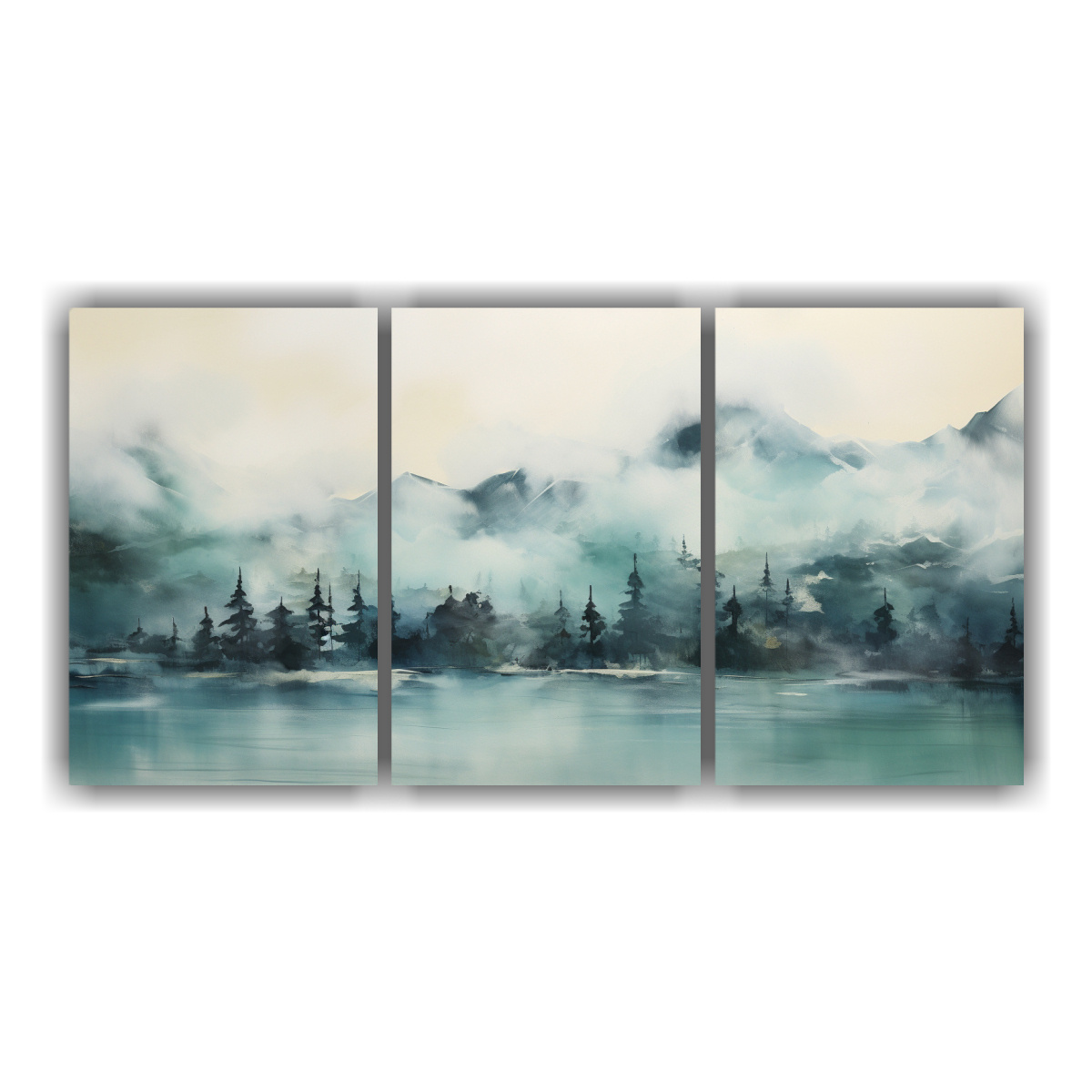 lienzos-tema-street-art-con-escena-noruega-en-neblina-turquesa-y-dorado