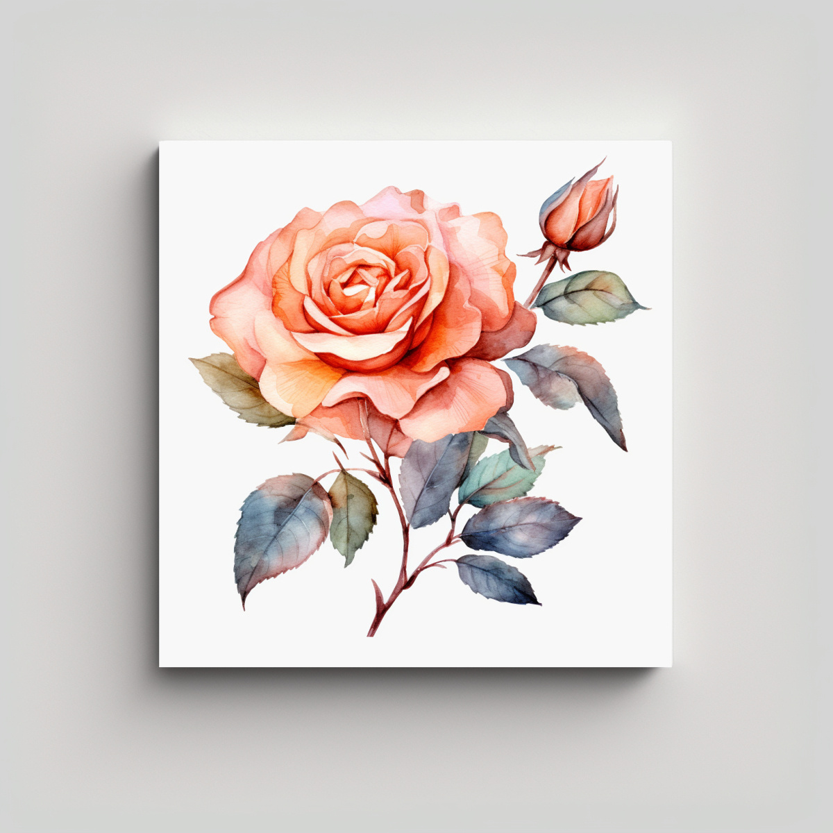 mural-de-lienzo-con-rama-de-rosa-acuarela-y-hojas-en-hd