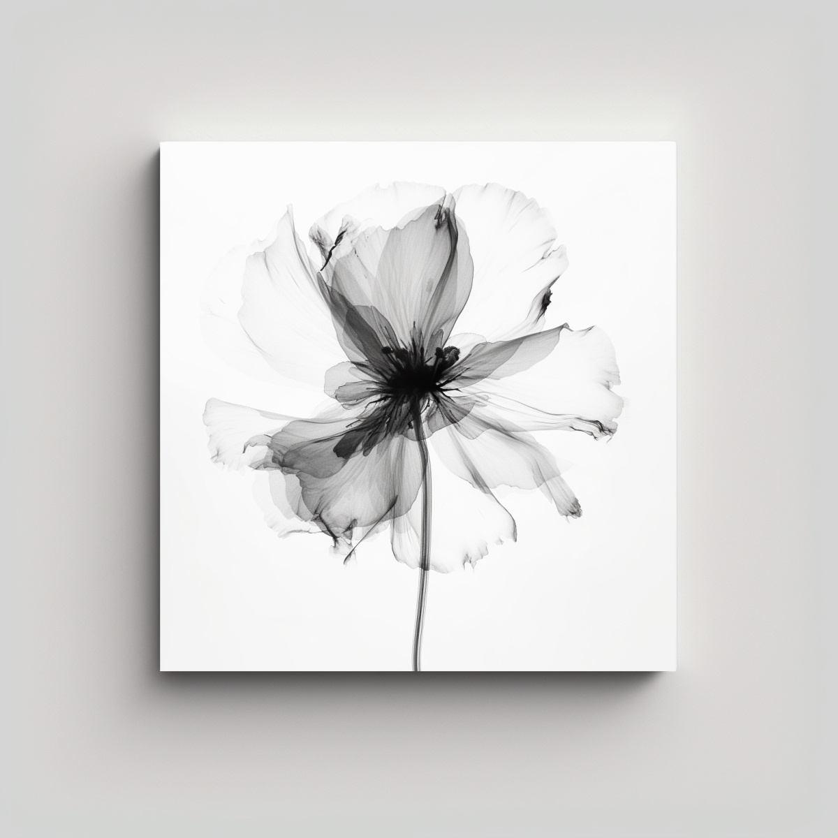 obra-maestra-de-arte-de-pared-con-flores-en-acuarela-y-rayos-x-en-blanco-y-negro