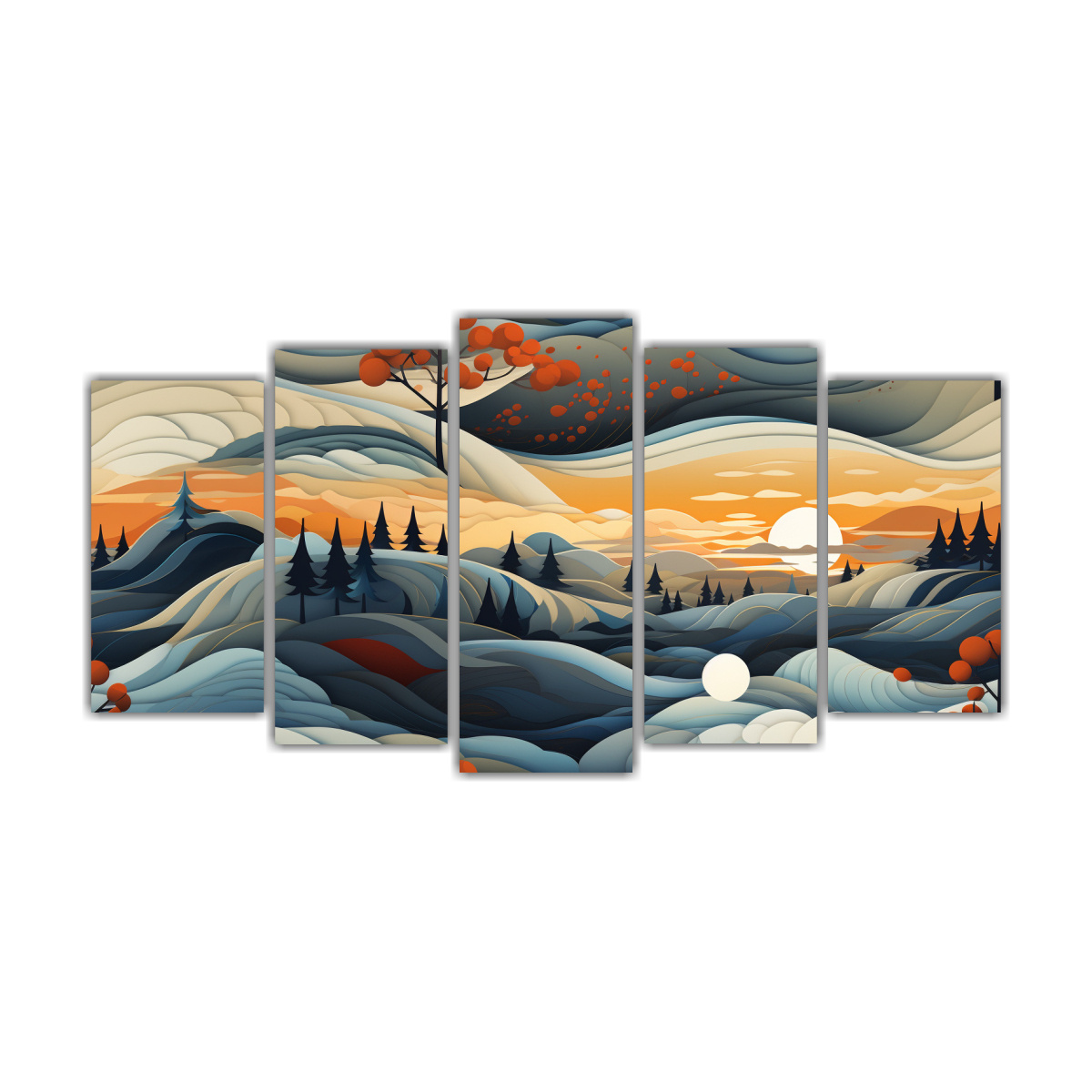 paisaje-escandinavo-abstracto-equilibrado-inspirador-en-cinco-lienzos