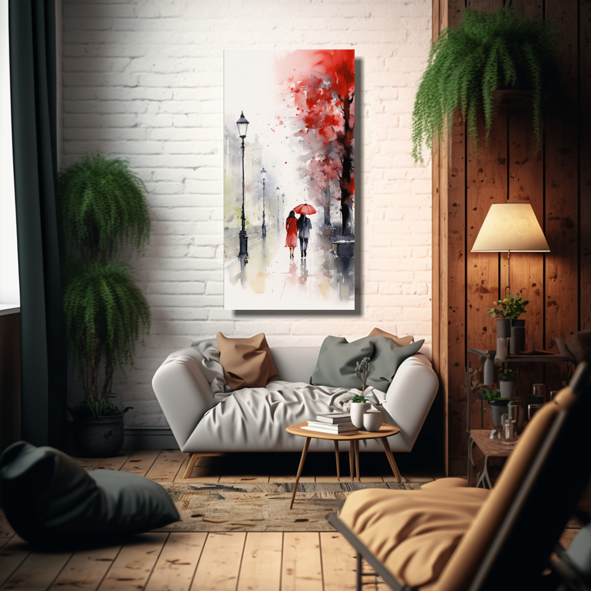 paseo-innovador-bajo-la-lluvia-con-paraguas-rojo-y-rboles-en-pinturas-decorativas-1