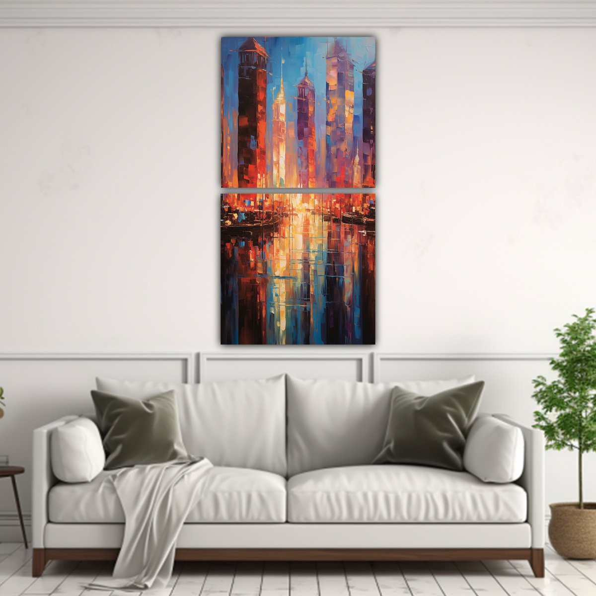 pintura-abstracta-de-ciudades-coloridas-y-reflejos-en-dos-telas-1