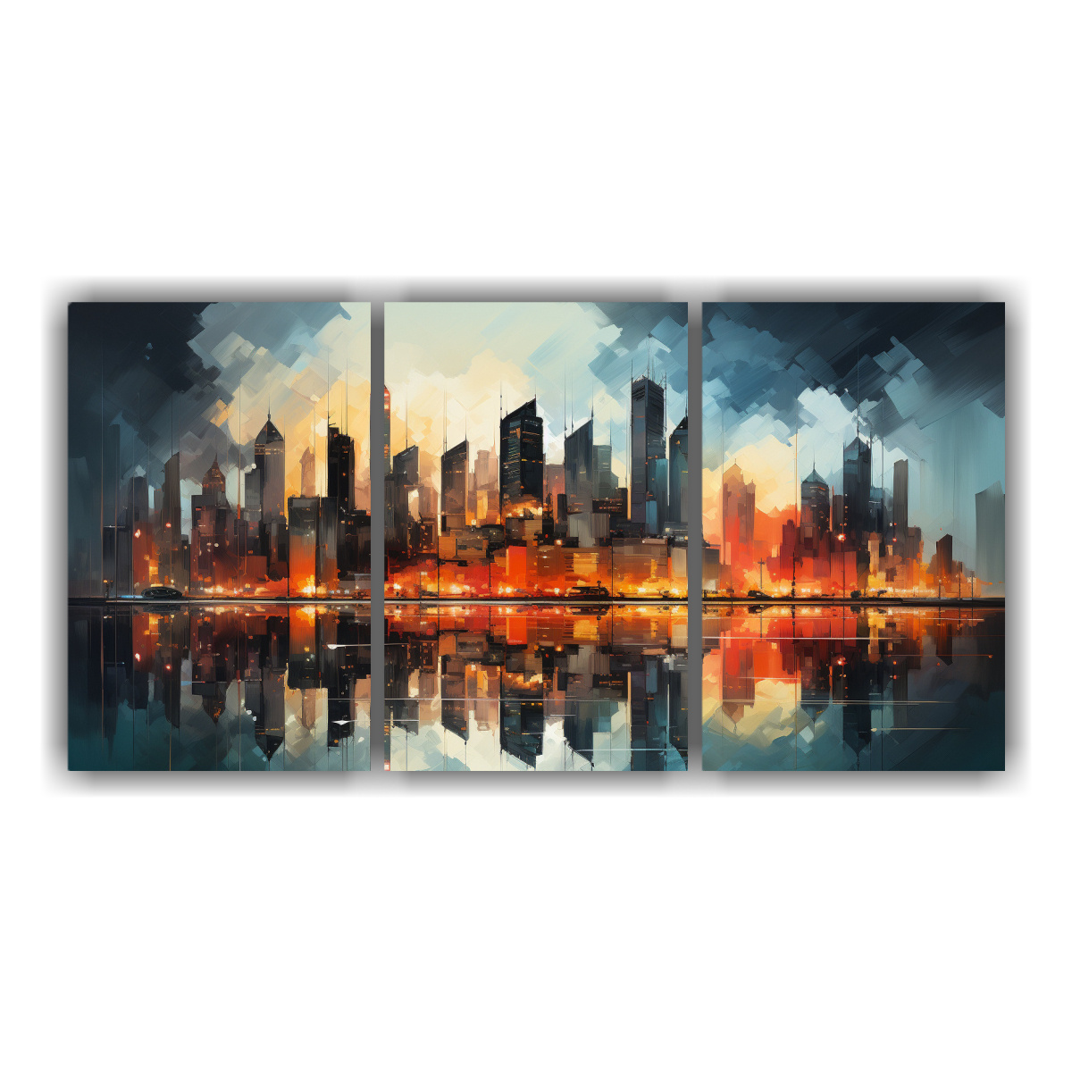 pintura-abstracta-de-edificios-junto-al-agua-tres-lienzos-modernos-luminosos