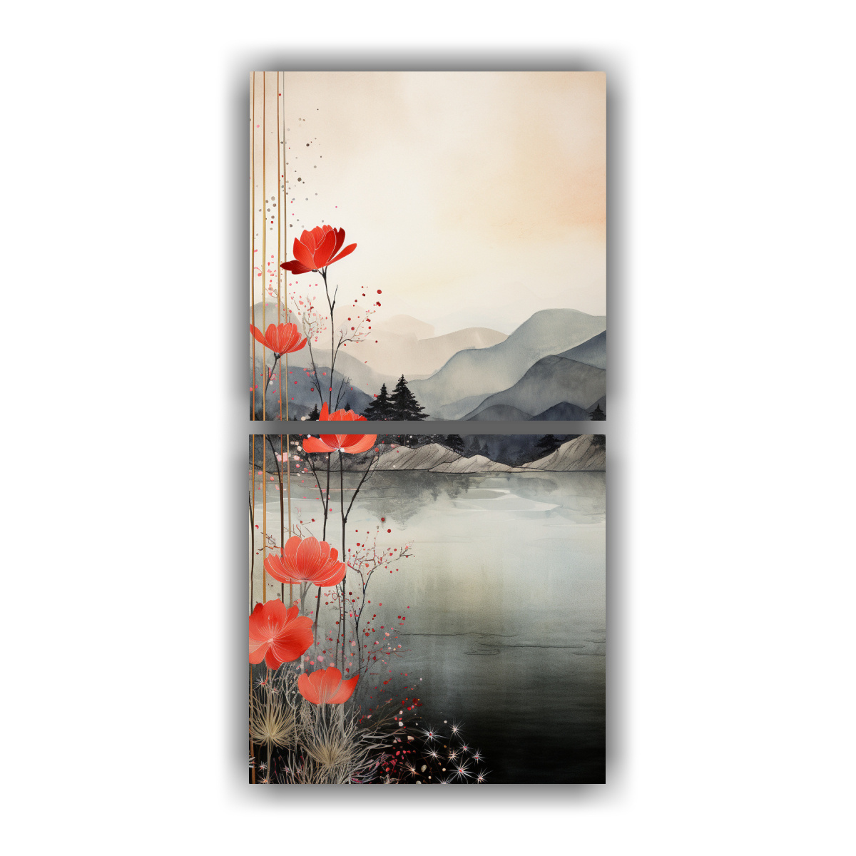 pintura-abstracta-de-monta-as-reflejadas-en-lienzo