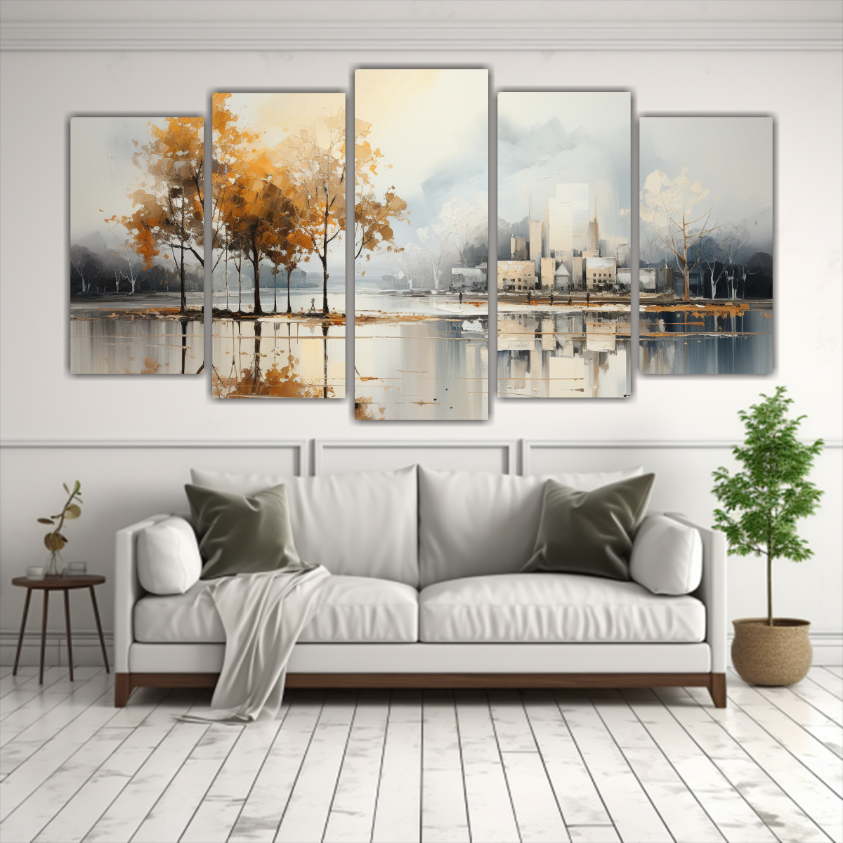 pintura-abstracta-de-rboles-en-plata-y-oro-en-cinco-lienzos-de-tela-moderno-1