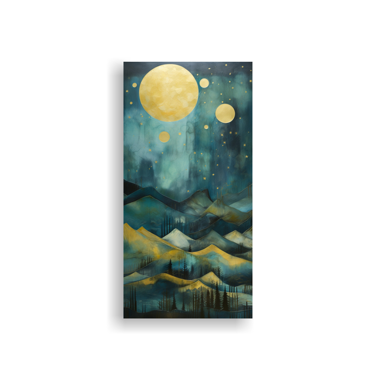 pintura-abstracta-luminosa-de-monta-as-y-rboles-en-la-noche-en-bastidor