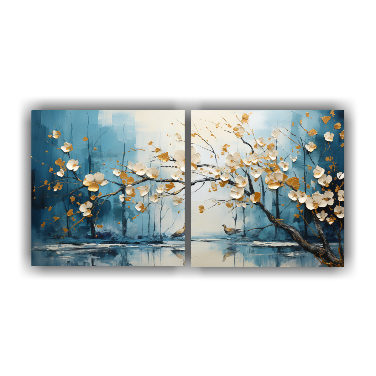 pintura-abstracta-multicolor-de-rboles-en-plata-y-blanco-en-dos-telas-en-bastidor