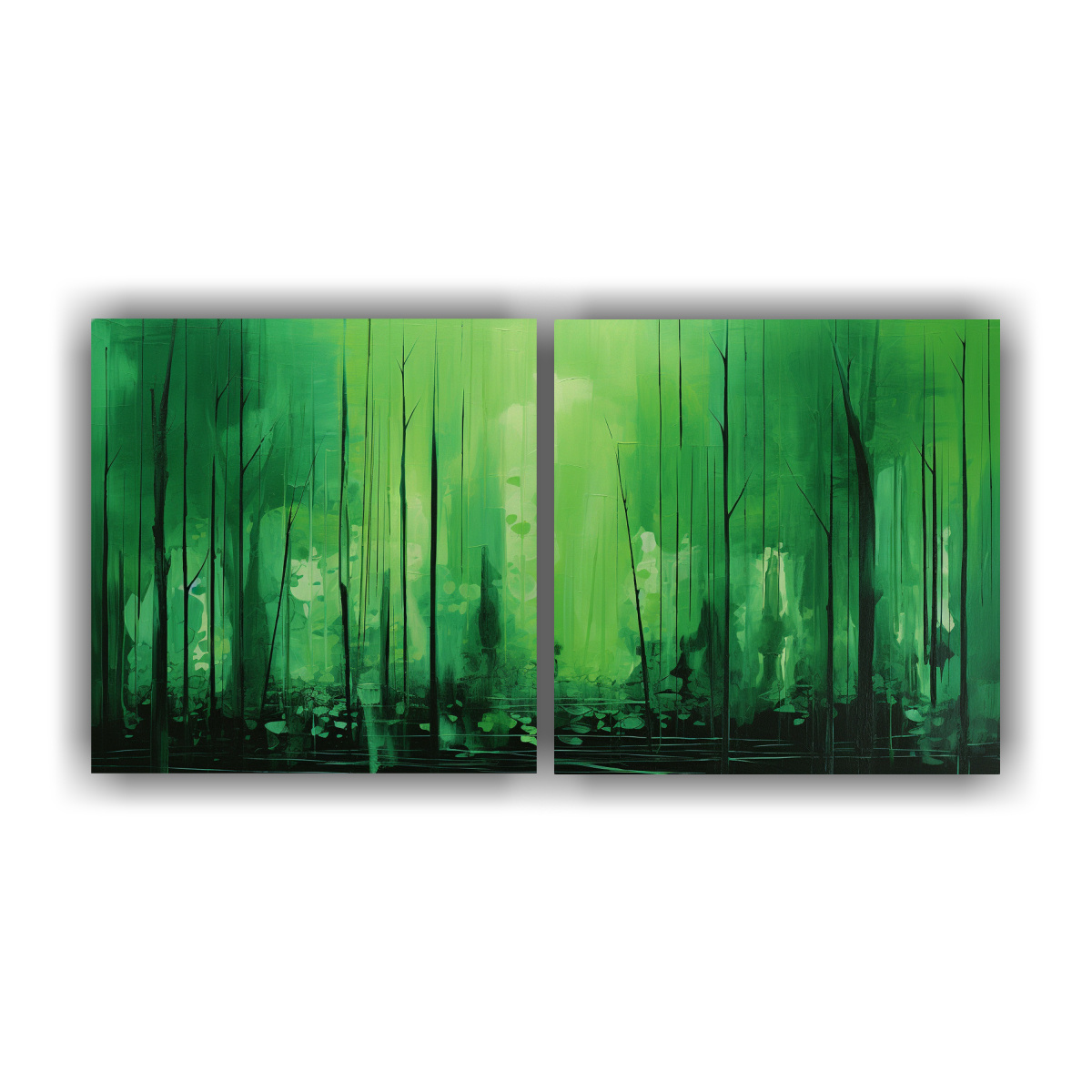 pintura-abstracta-verde-vibrante-eco-de-un-bosque-en-dos-cuadros-