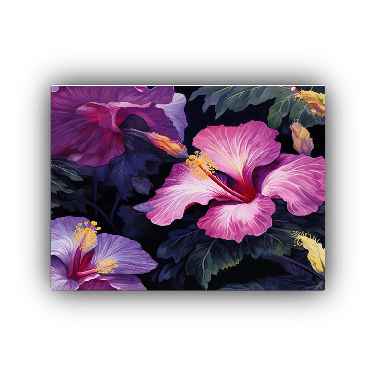 pintura-acuarela-bastidor-abstracto-flores-hibiscus
