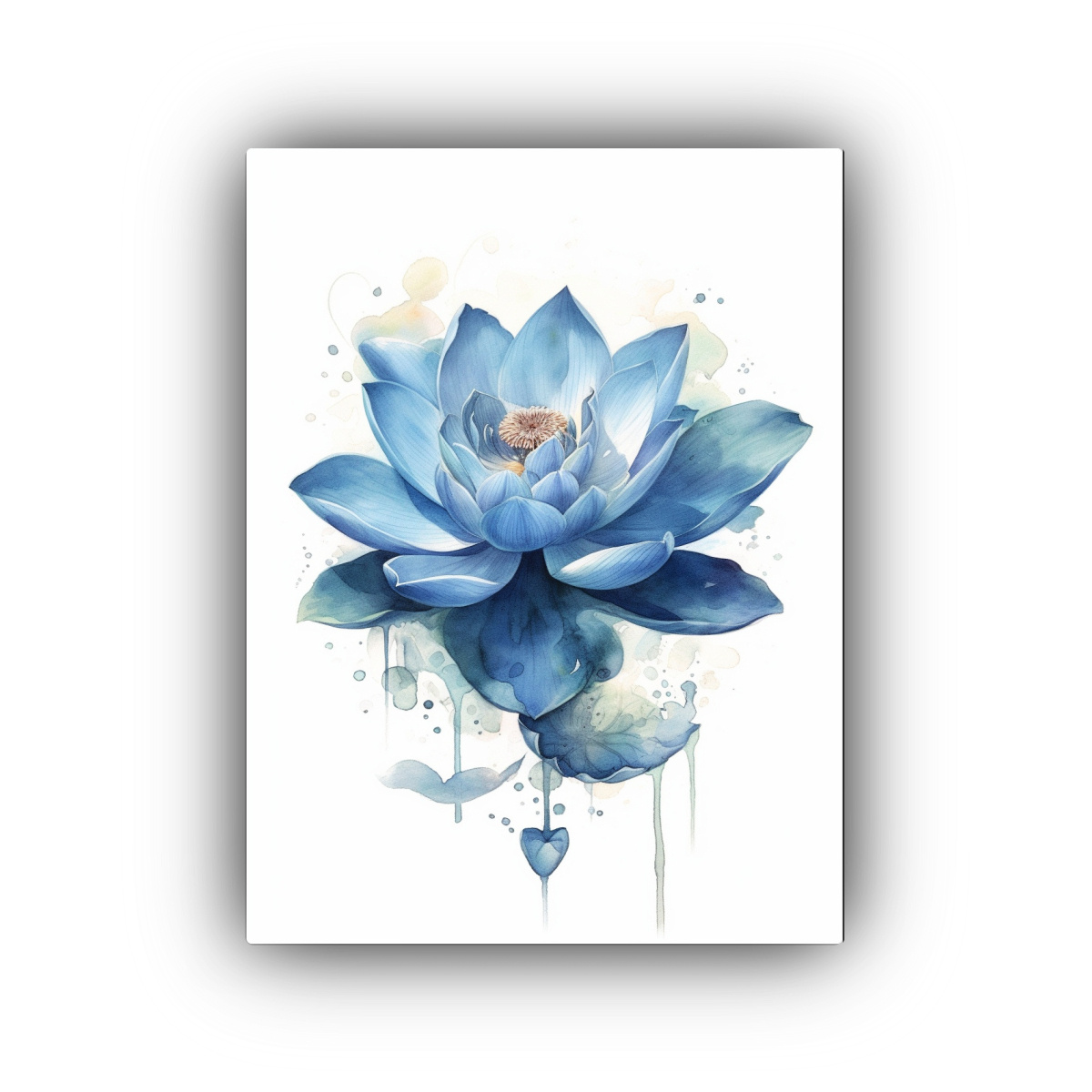 pintura-acuarela-moderna-de-loto-azul-oscuro-en-bastidor