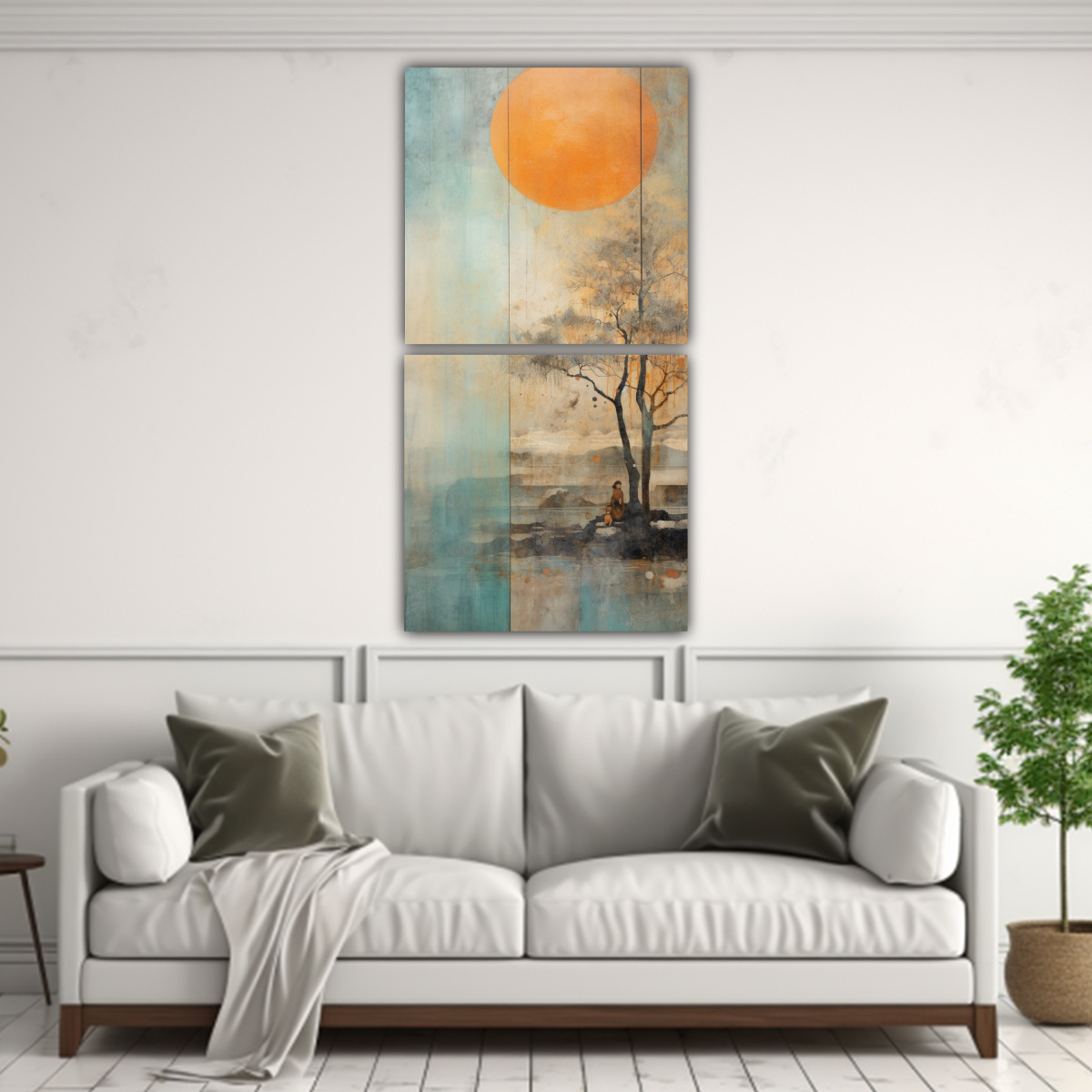 pintura-acuarela-para-cuarto-con-colores-naranja-turquesa-y-plateado-1
