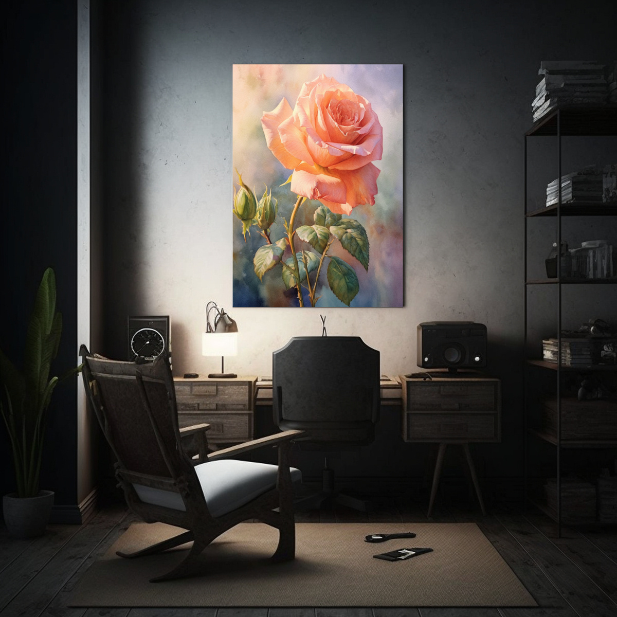 pintura-acuarela-rosa-c-lida-en-dormitorio-1