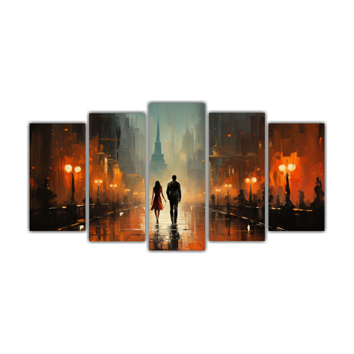 pintura-cinco-cuadros-movimiento-juveniles-bajo-la-lluvia-en-decoraci-n-de-cuadros