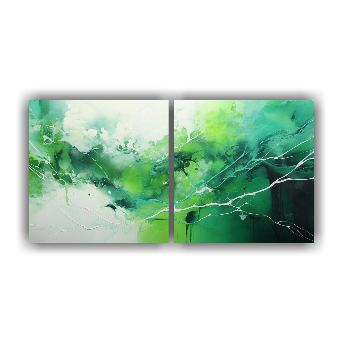pintura-creativa-en-verde-y-plata-estilo-juego-de-2-lienzos-