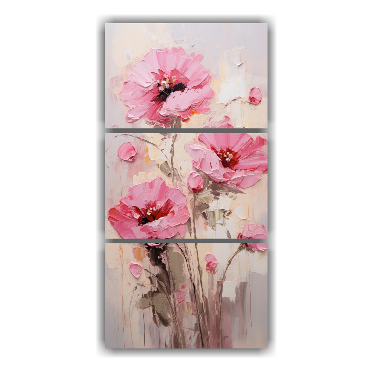 pintura-de-amapolas-rosadas-en-lienzo-estilo-tres-lienzos-finas-lineas-para-comedor