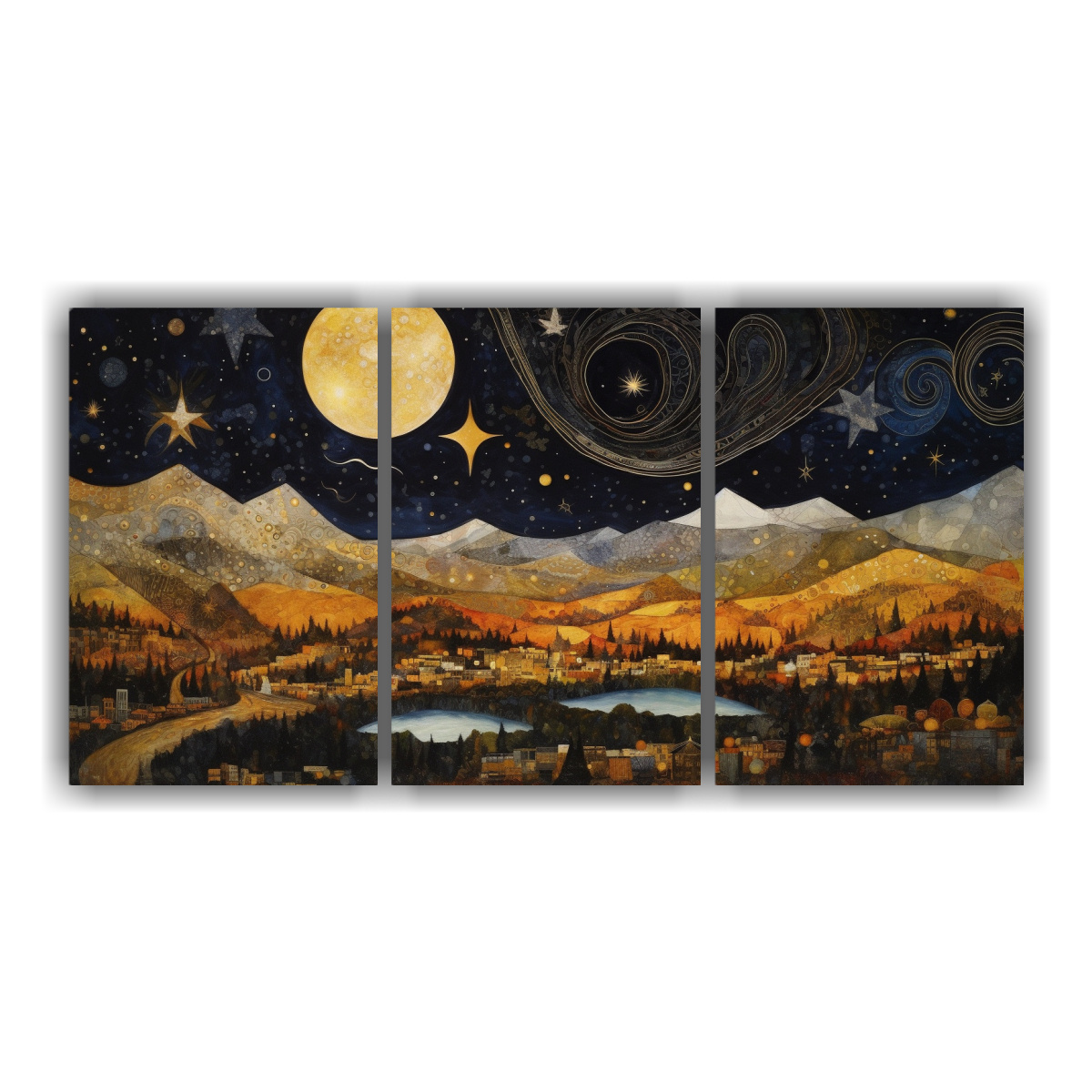 pintura-de-arte-de-pared-conceptual-con-luna-y-monta-as