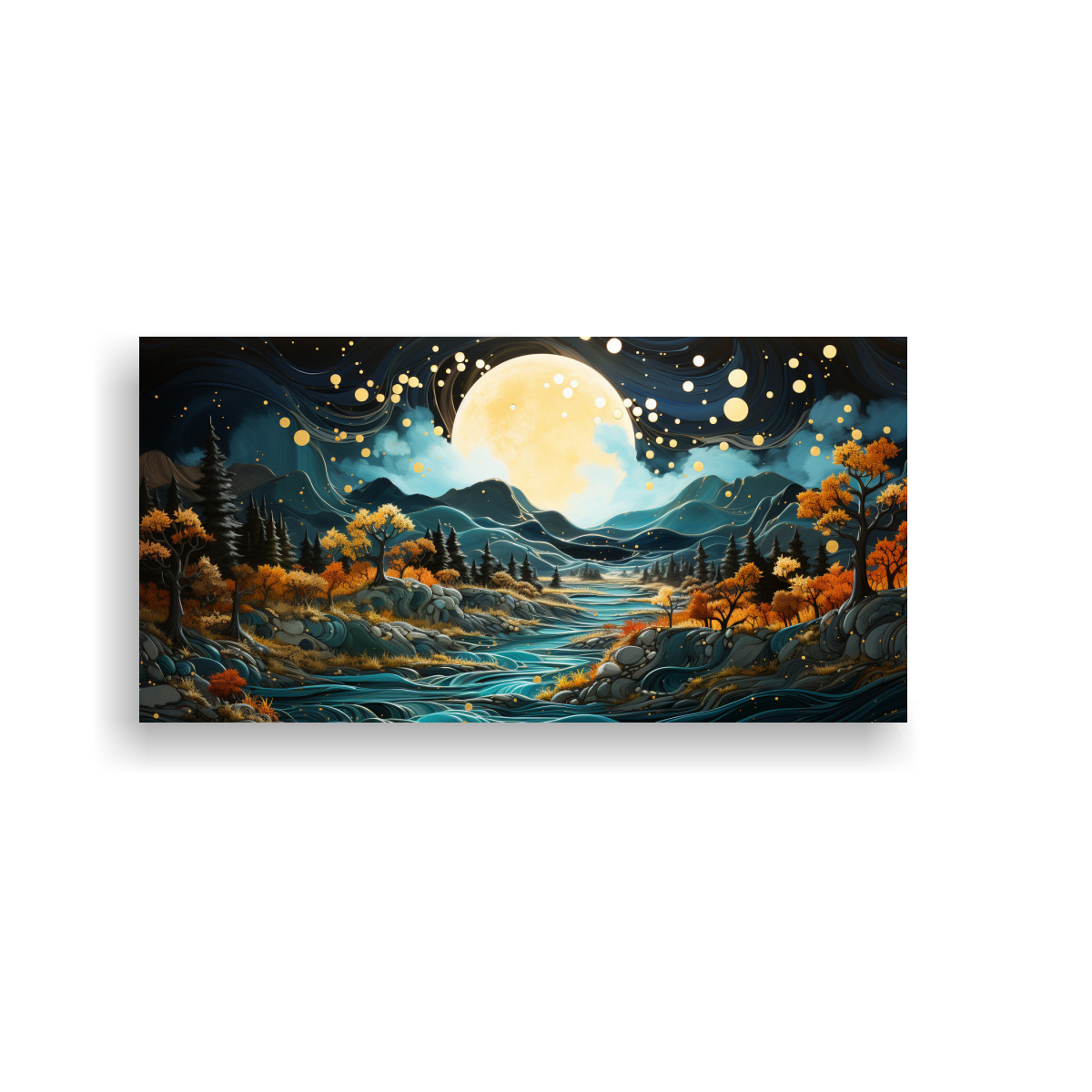 pintura-de-arte-fina-luna-cerca-de-monta-as-con-estrellas