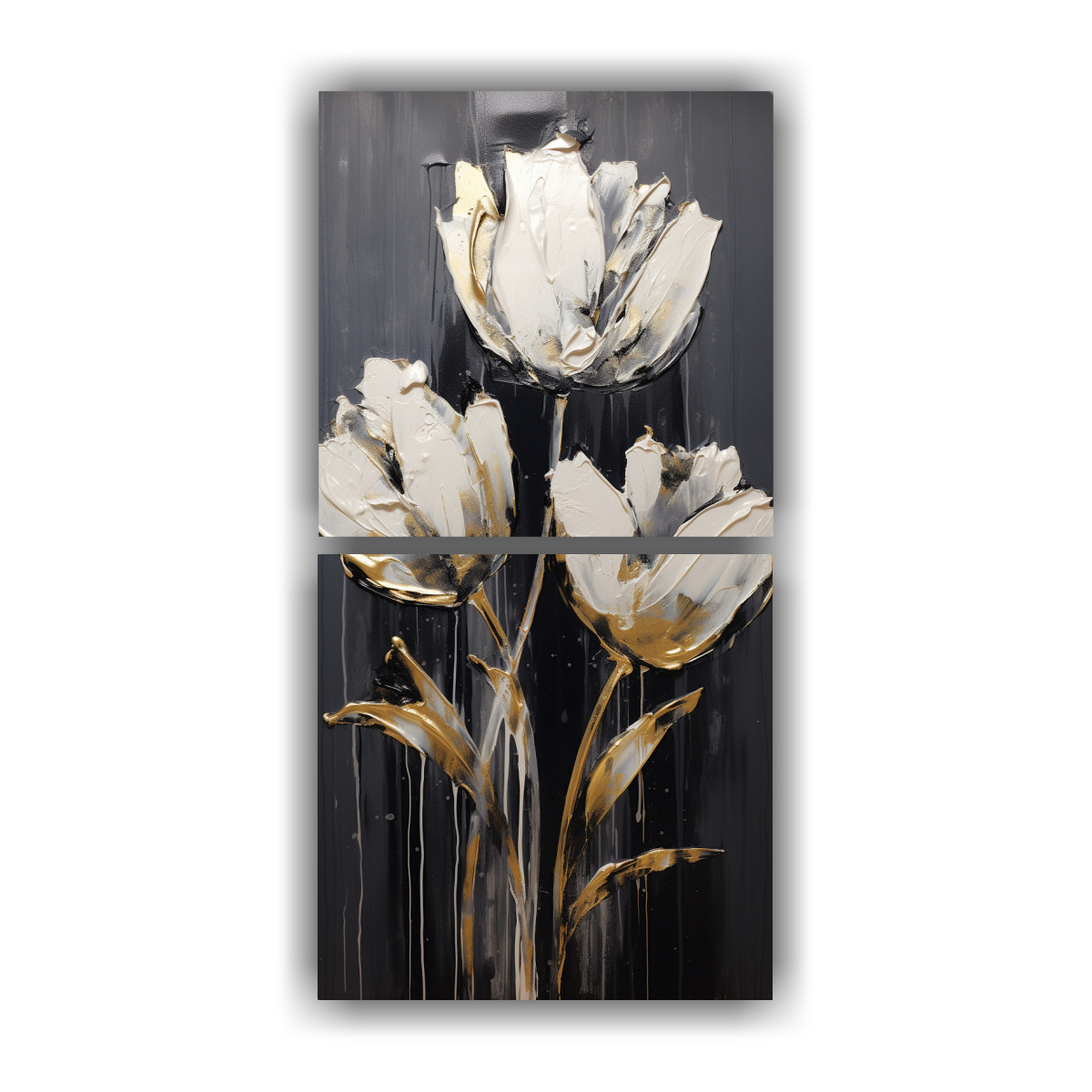 pintura-de-lienzo-diptico-finas-lineas-salon-estilo-tulipanes-negros