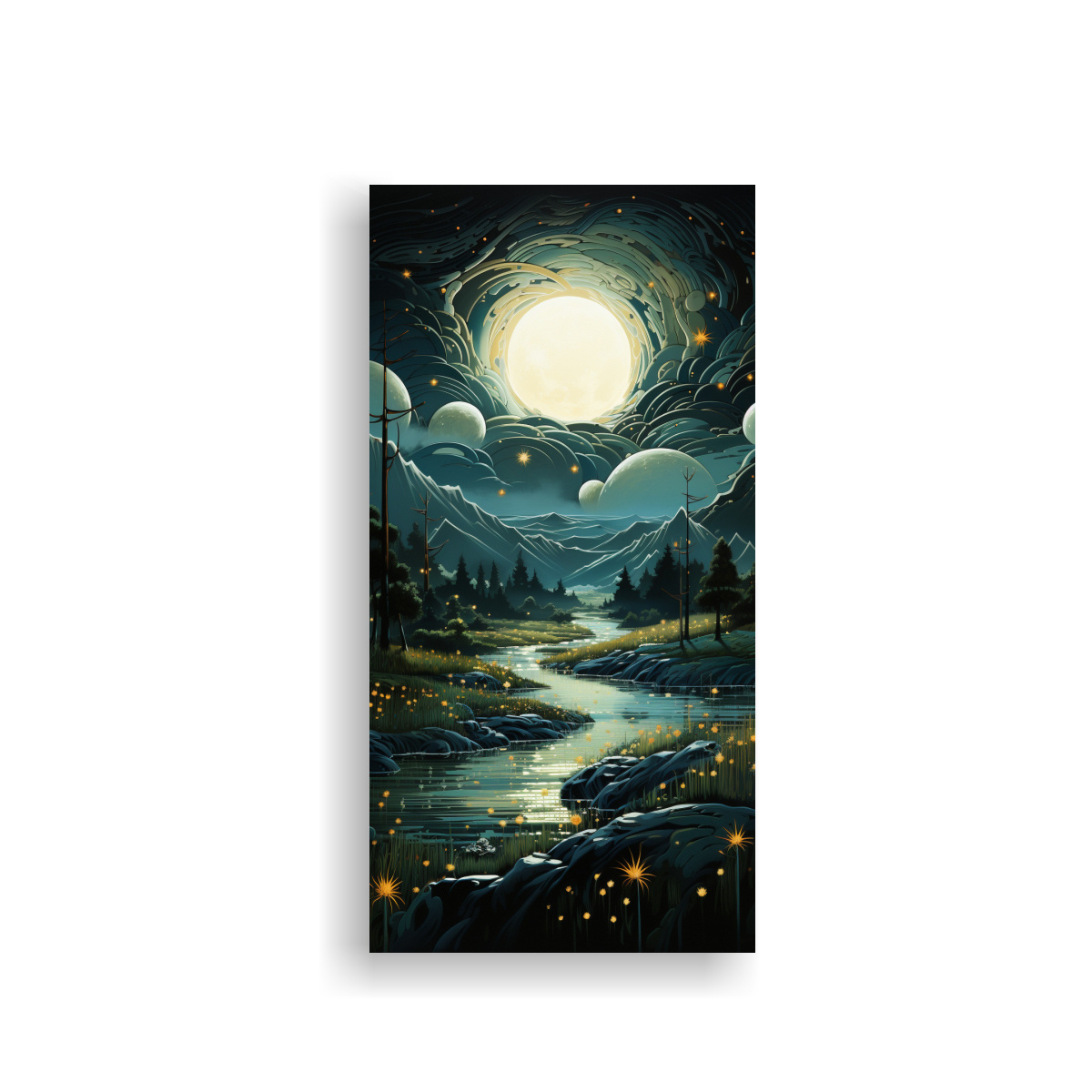 pintura-de-pared-con-luna-cerca-de-las-monta-as