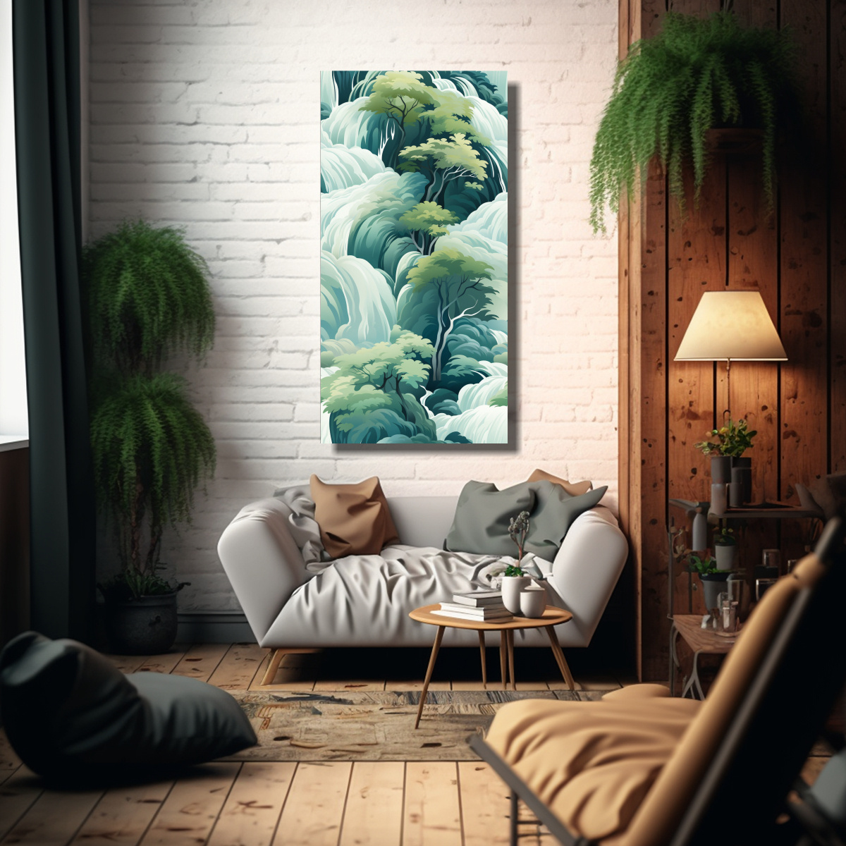 pintura-de-pared-con-motivo-de-cascada-calmante-en-l-neas-finas-1