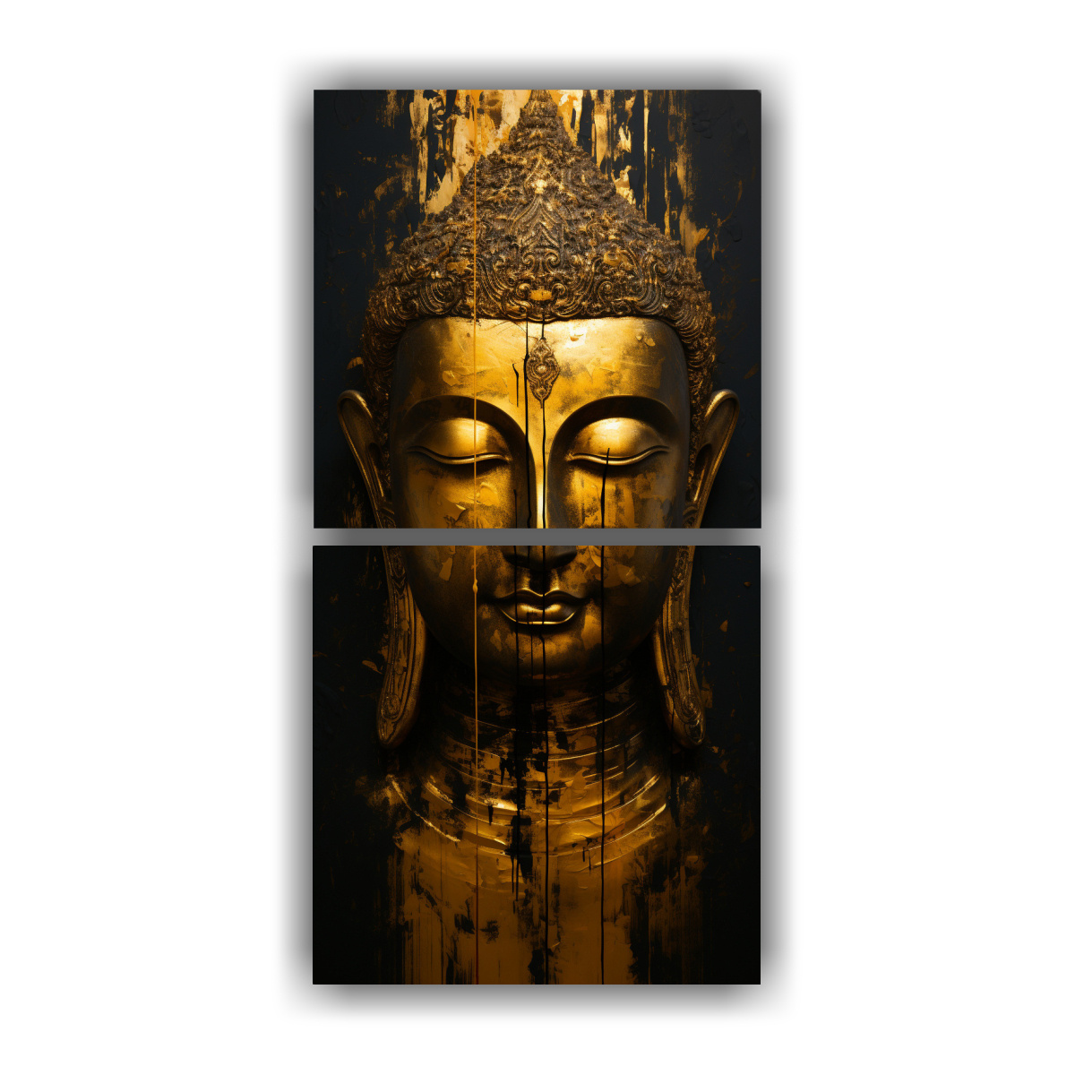pintura-decorativa-abstracta-de-rostro-de-buda-en-movimiento-en-tonos-dorados-y-negros