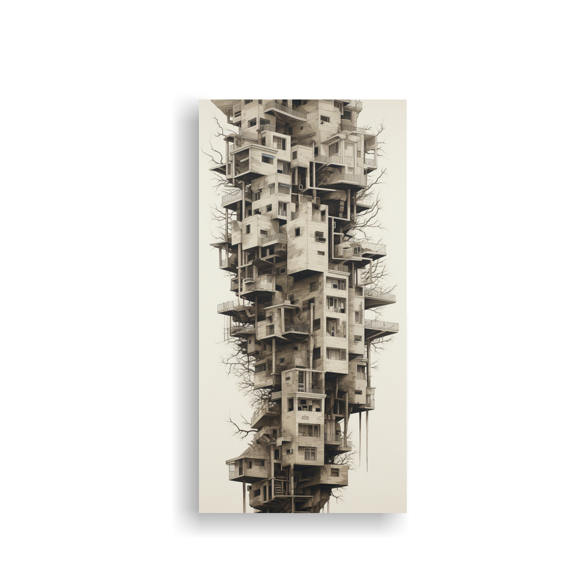 pintura-decorativa-ciudad-de-huesos-dibujo-de-tinta-en-bastidor-de-madera-