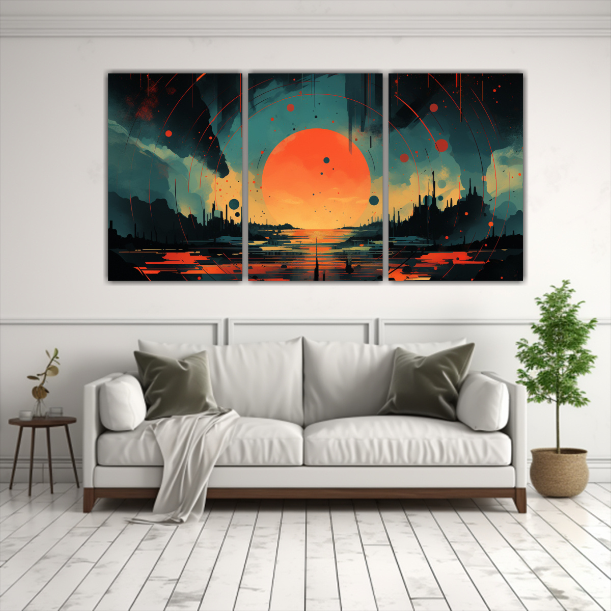 pintura-decorativa-con-c-rculo-y-colores-planos-electr-nicos-en-tres-lienzos-1