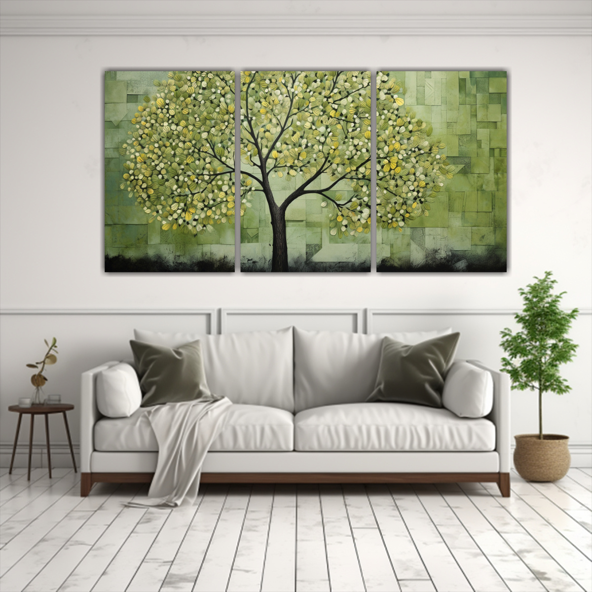 pintura-decorativa-con-imagen-de-rbol-verde-y-plateado-en-tres-artes-creativa-1
