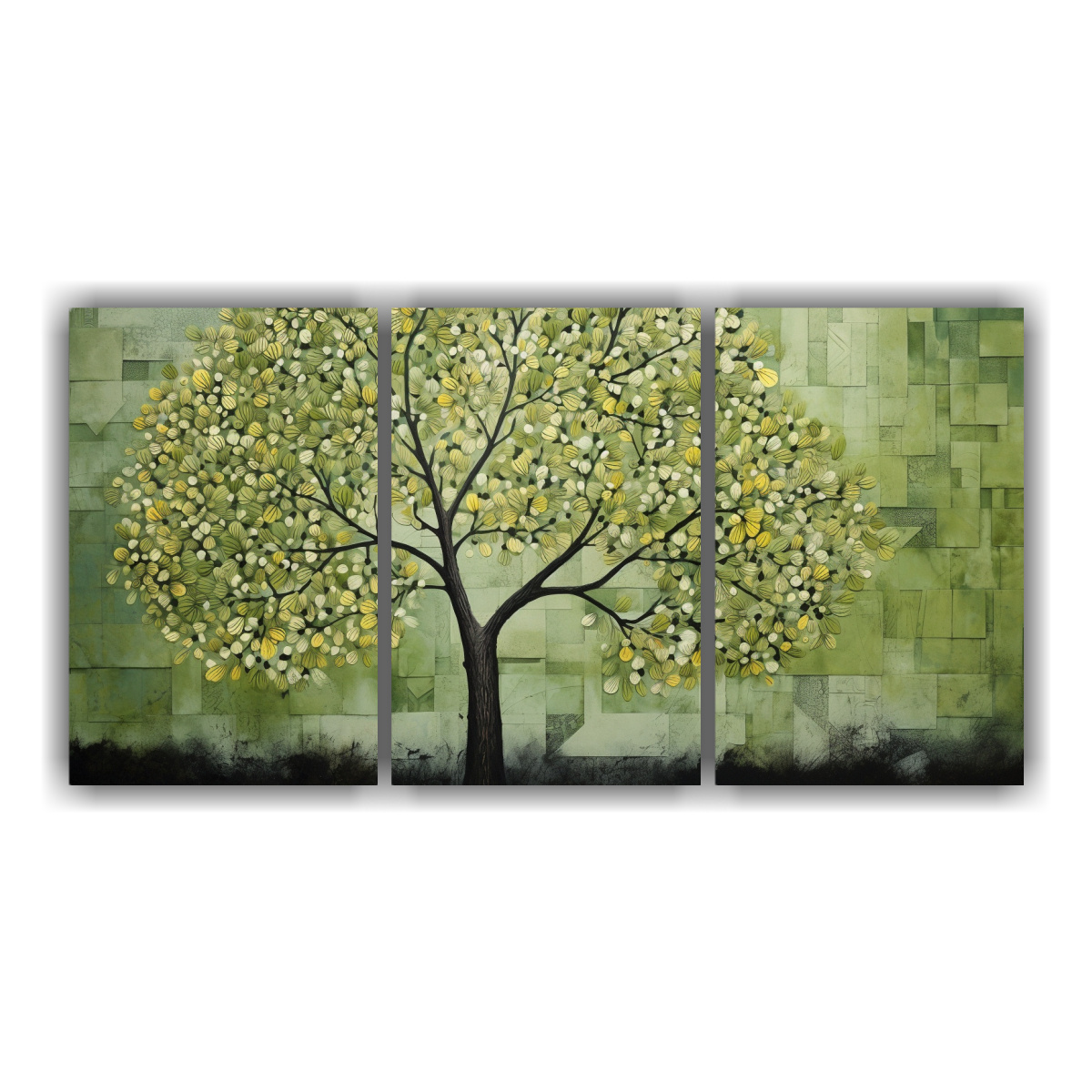 pintura-decorativa-con-imagen-de-rbol-verde-y-plateado-en-tres-artes-creativa