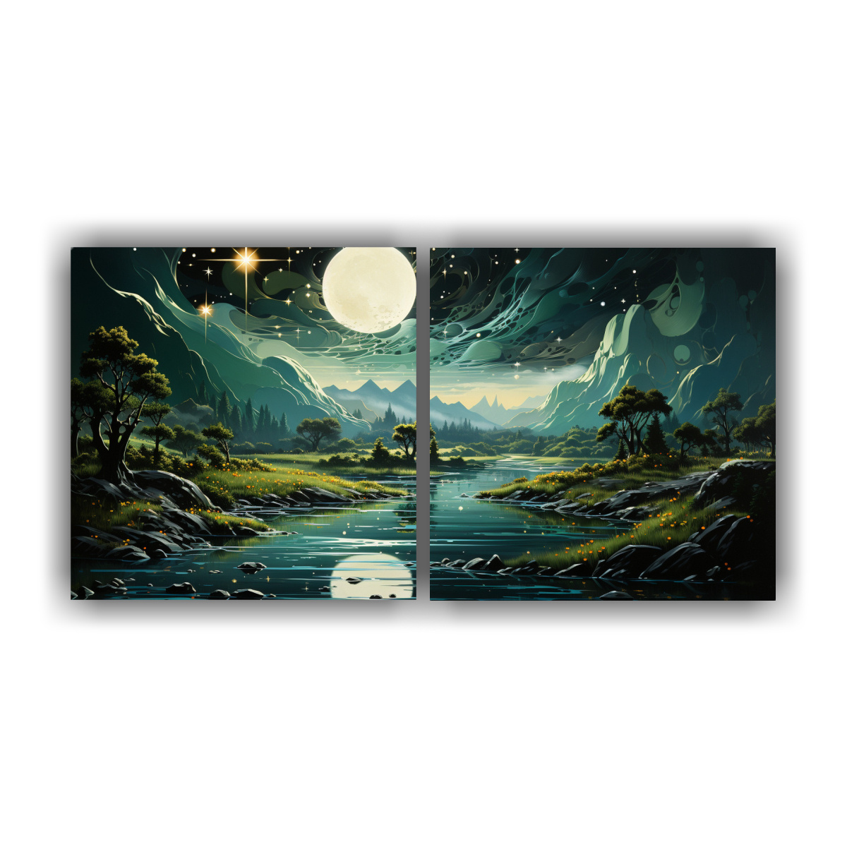 pintura-decorativa-con-luna-cerca-de-las-monta-as-en-formaci-n-espectacular