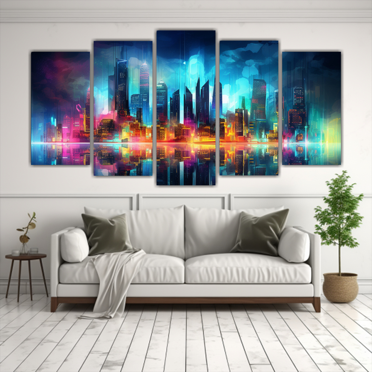 pintura-decorativa-de-ciudad-abstracta-en-luces-de-ne-n-en-bastidor-de-madera-1