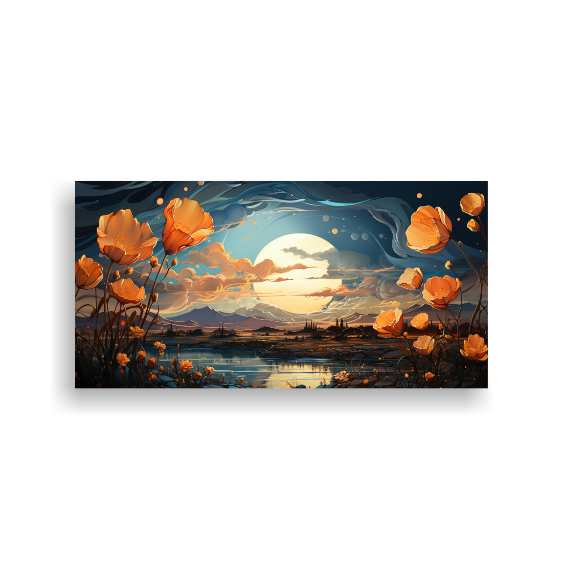 pintura-decorativa-de-flores-amarillas-en-el-cielo-con-mar