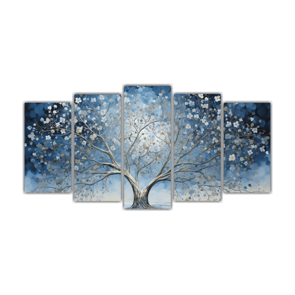 pintura-decorativa-de-rbol-en-azul-y-plata-para-habitaci-n-cinco-composiciones-colores