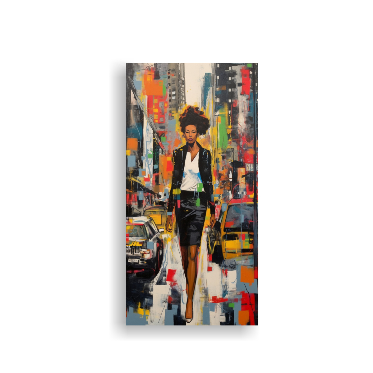 pintura-decorativa-de-una-mujer-negra-en-una-concurrida-calle-de-nueva-york