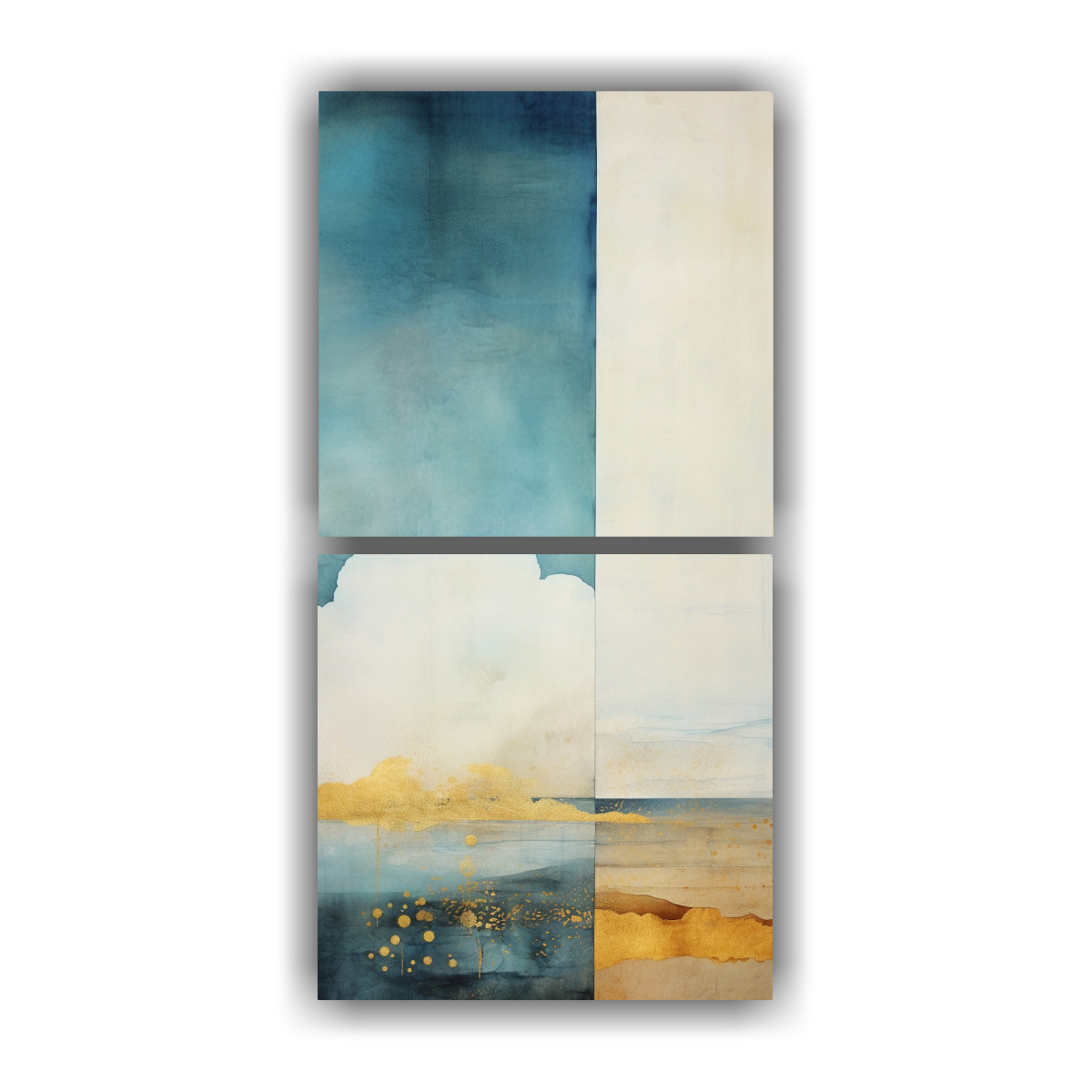 pintura-decorativa-dos-cuadros-perspectiva-vertical-en-acuarela-blanco-verde-azulado-y-dorado-