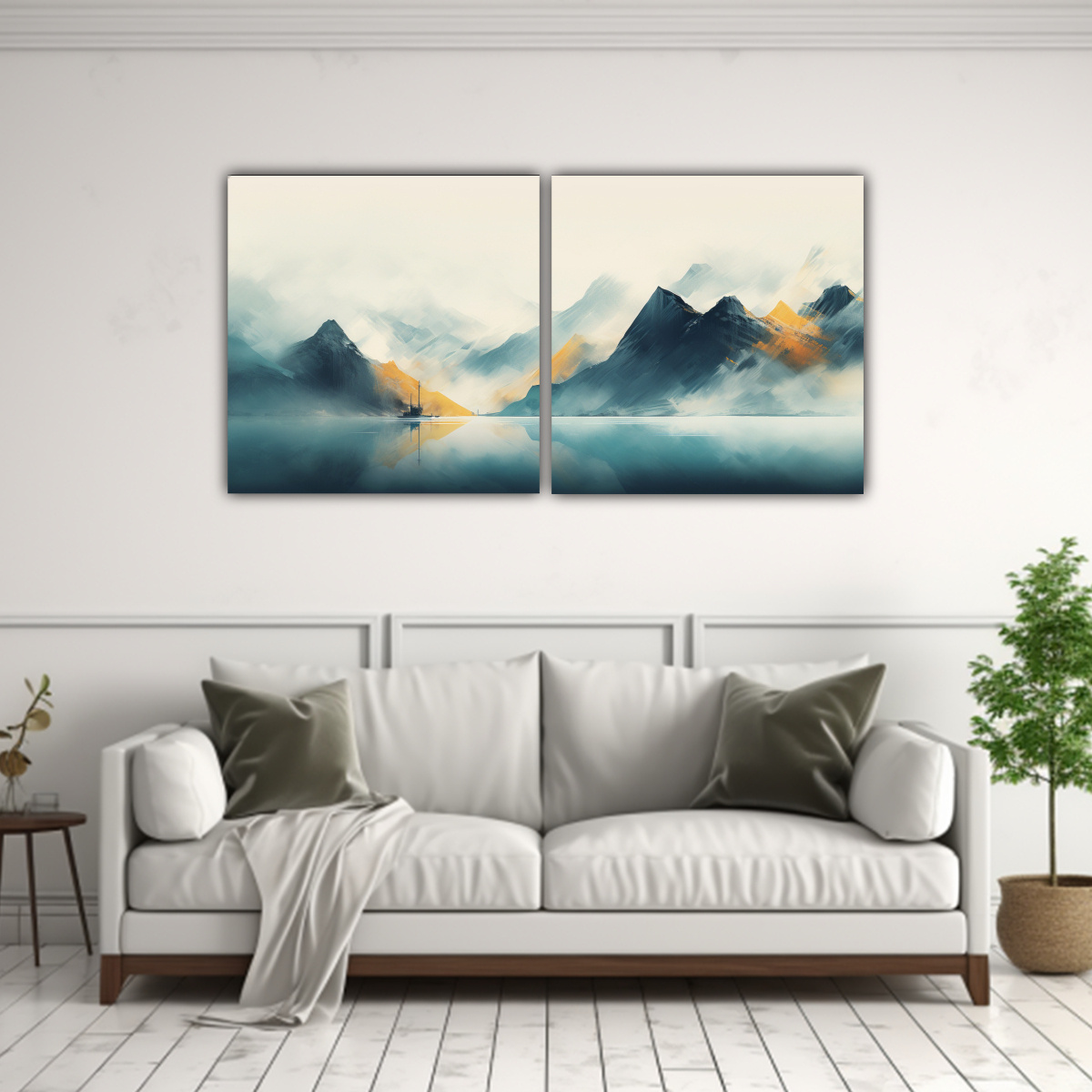 pintura-decorativa-dos-cuadros-vanguardia-fantasia-escena-de-monta-a-noruega-en-niebla-turquesa-y-dorada-1