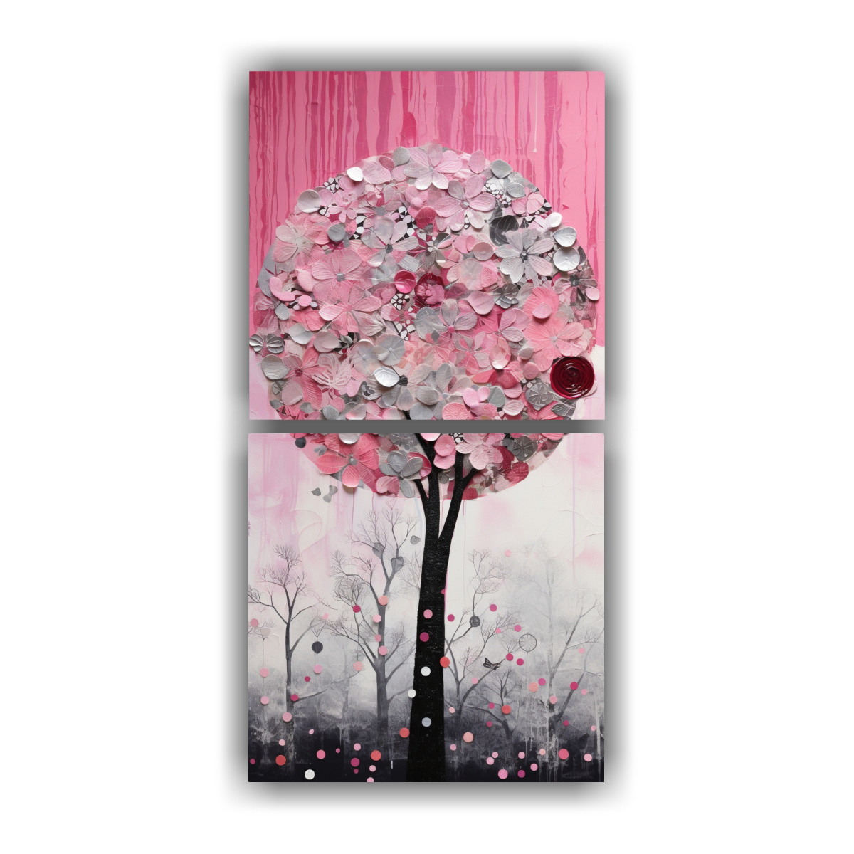 pintura-decorativa-en-rosa-y-plata-con-imagen-de-rbol-dos-artes-vanguardia