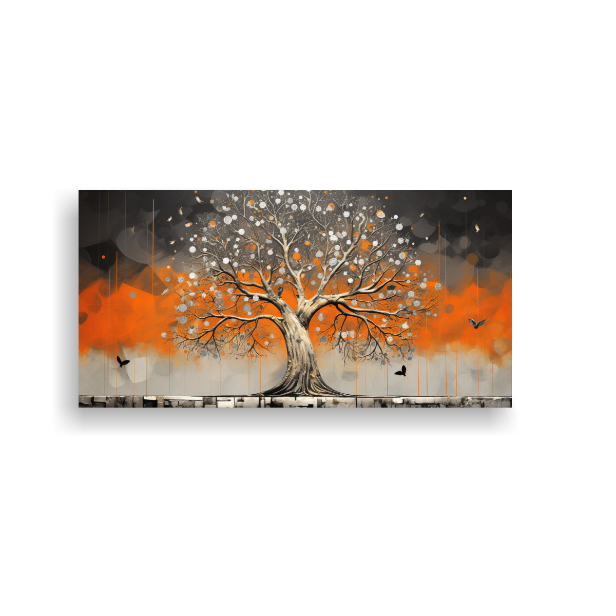 pintura-decorativa-lienzo-conceptual-exuberante-rbol-naranja-y-plateado-en-la-imagen