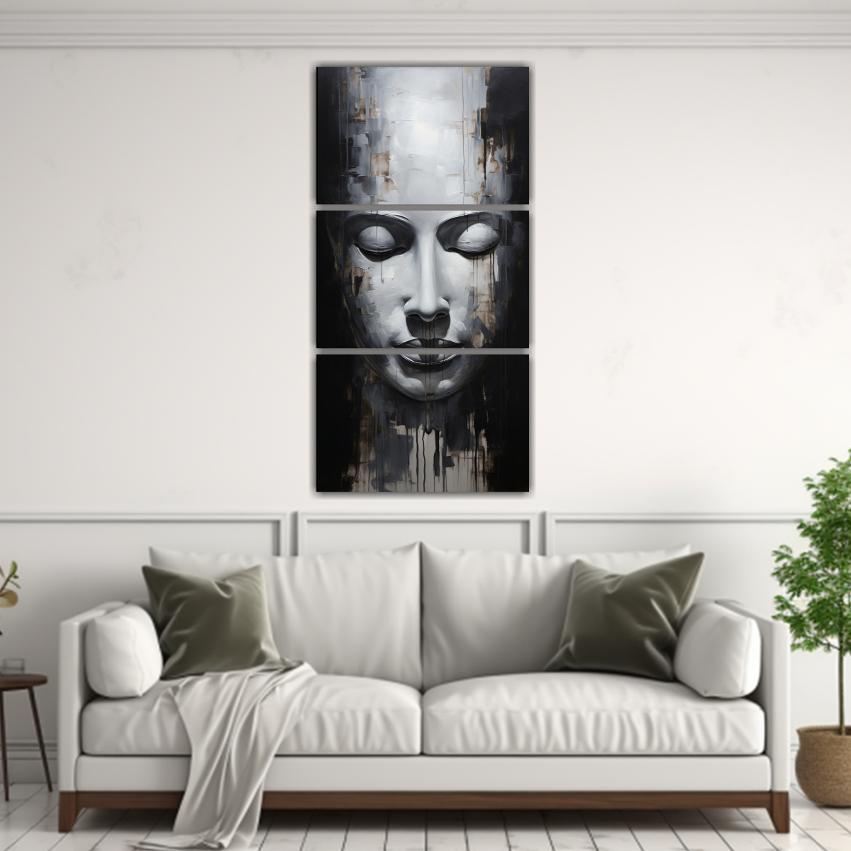 pintura-decorativa-moderna-del-rostro-de-buda-estilo-abstracto-en-plata-y-negro-1