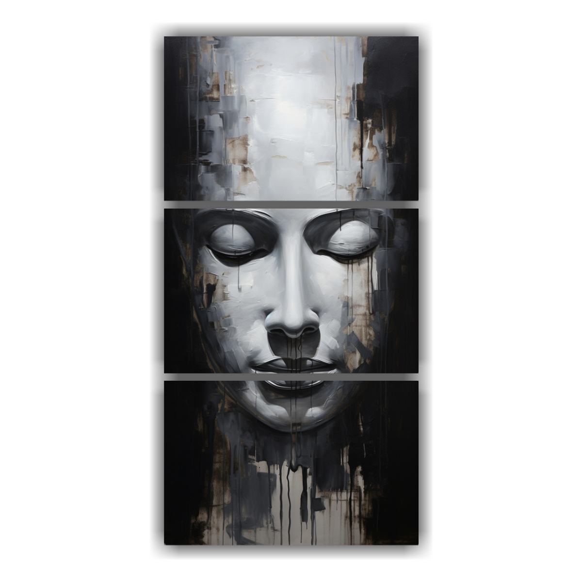 pintura-decorativa-moderna-del-rostro-de-buda-estilo-abstracto-en-plata-y-negro