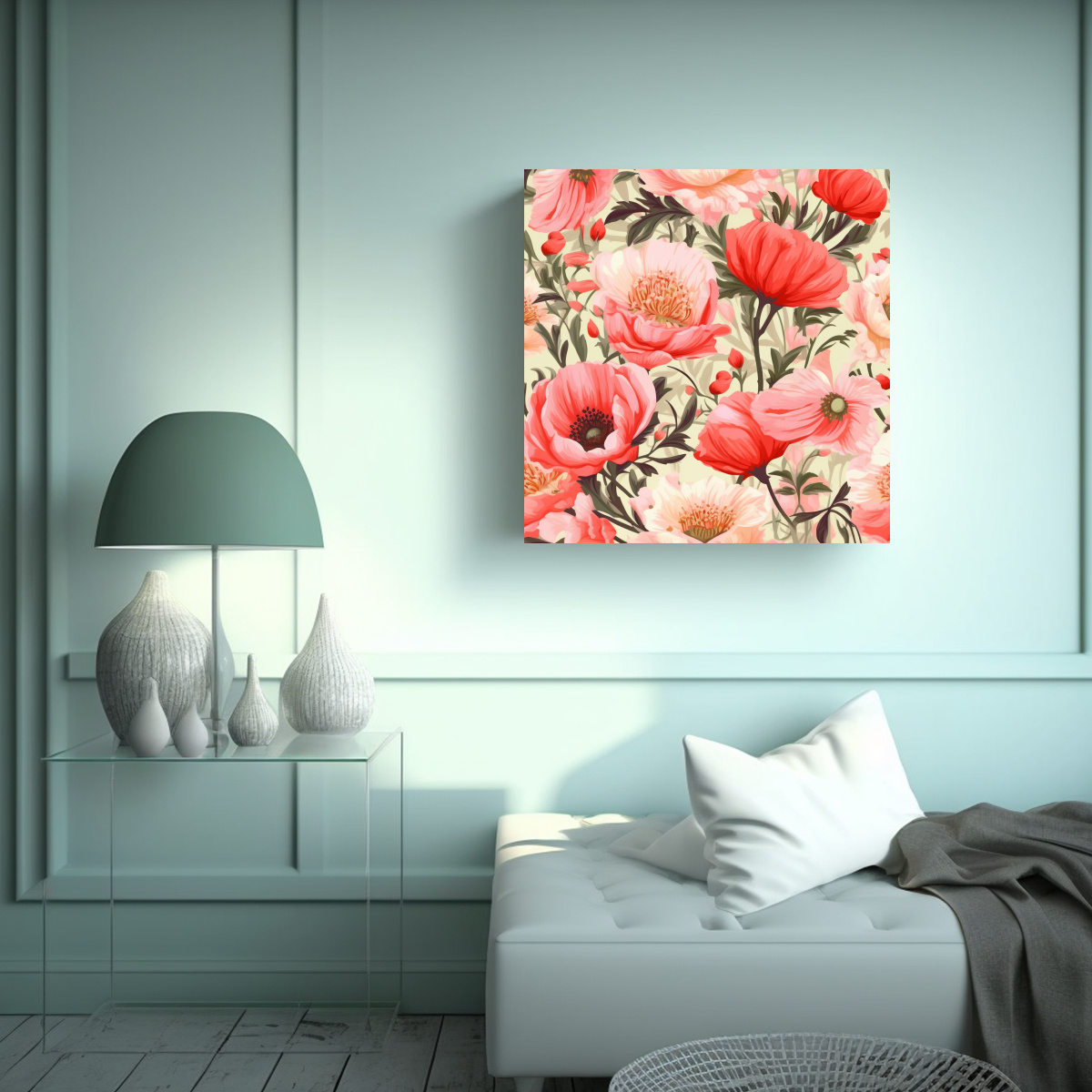 pintura-decorativa-tela-bastidor-flores-crema-rosa-detalles-intrincados-1