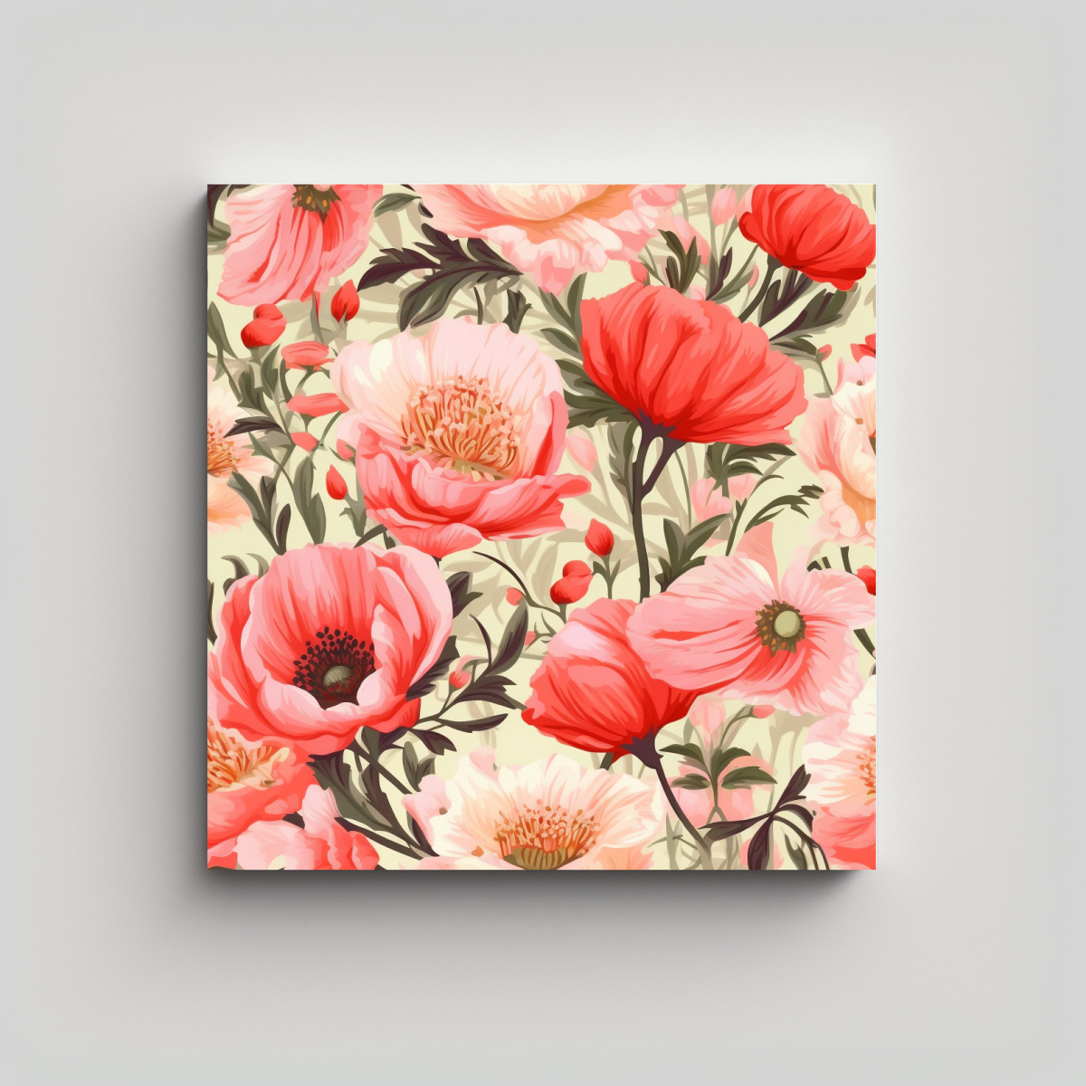 pintura-decorativa-tela-bastidor-flores-crema-rosa-detalles-intrincados