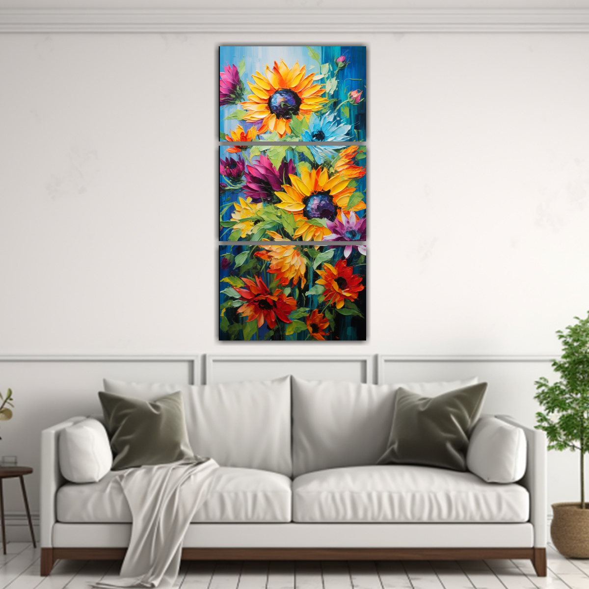 pintura-decorativa-tres-artes-brillante-de-girasoles-arco-ris-en-lienzo-1