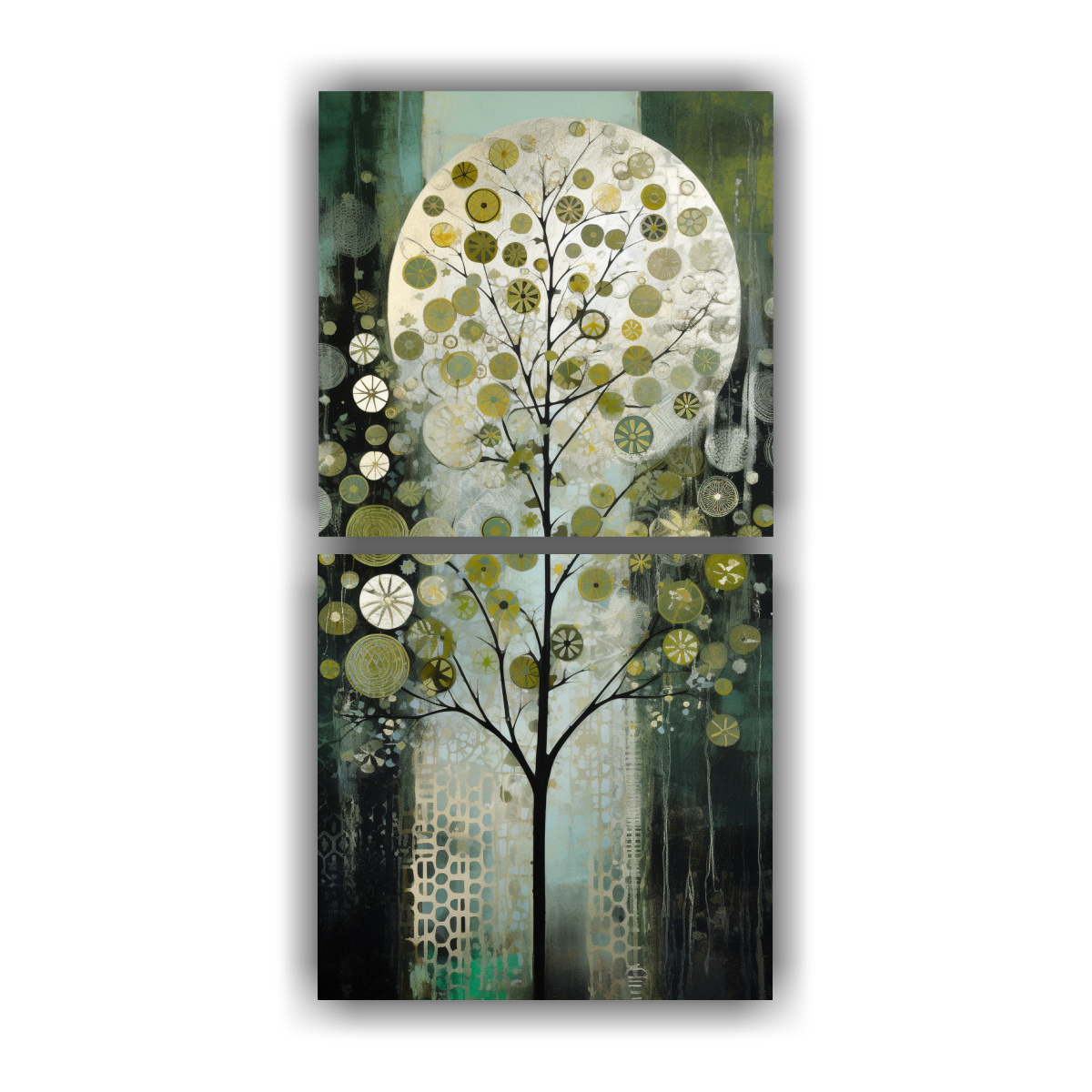 pintura-dos-artes-modernos-bastidor-de-madera-rbol-en-verde-y-plateado-