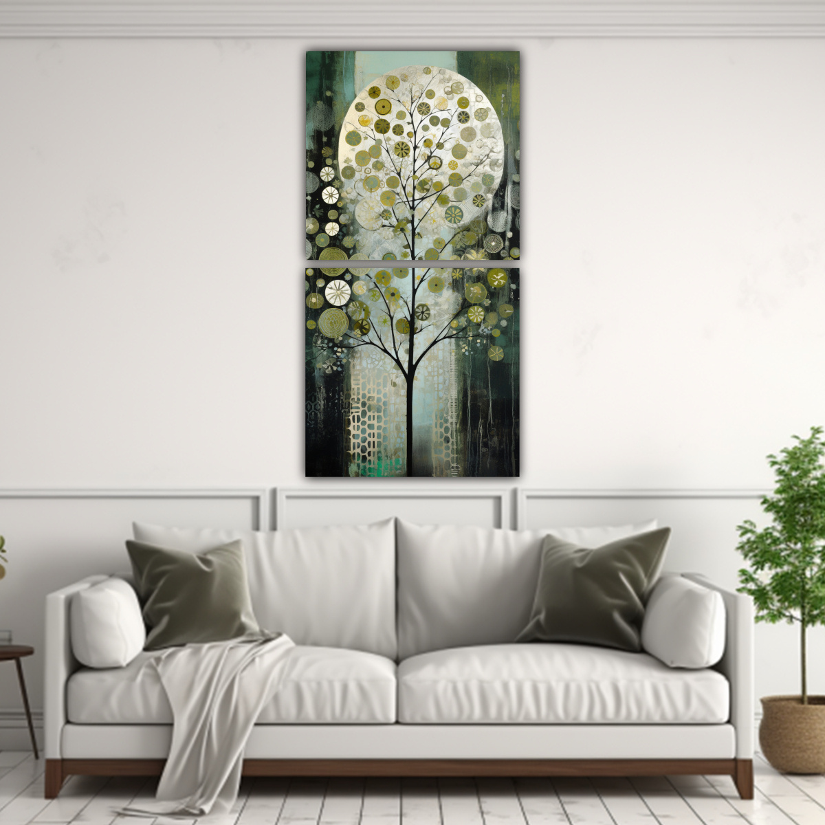 pintura-dos-artes-modernos-bastidor-de-madera-rbol-en-verde-y-plateado-1-1