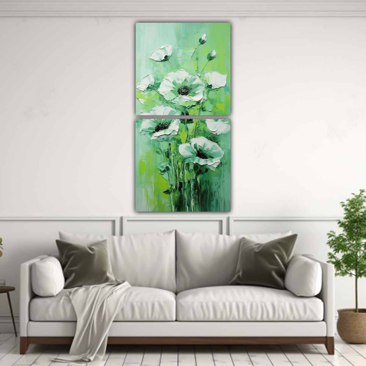 pintura-en-bastidor-abstracta-verde-con-amapolas-para-sala-1