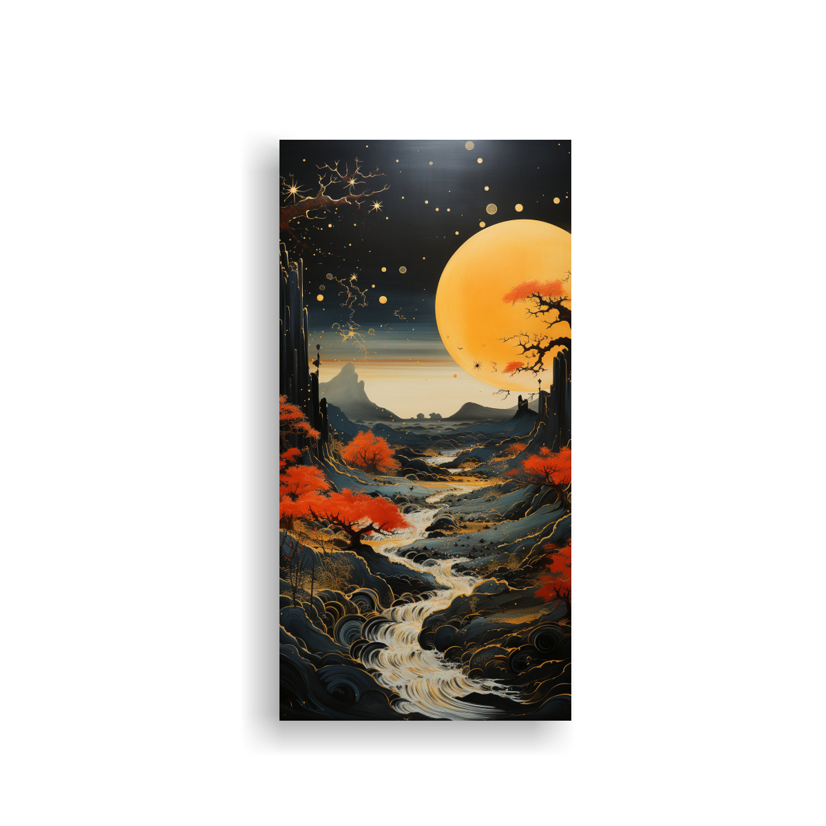 pintura-en-bastidor-de-arte-gr-fico-con-luna-y-monta-as